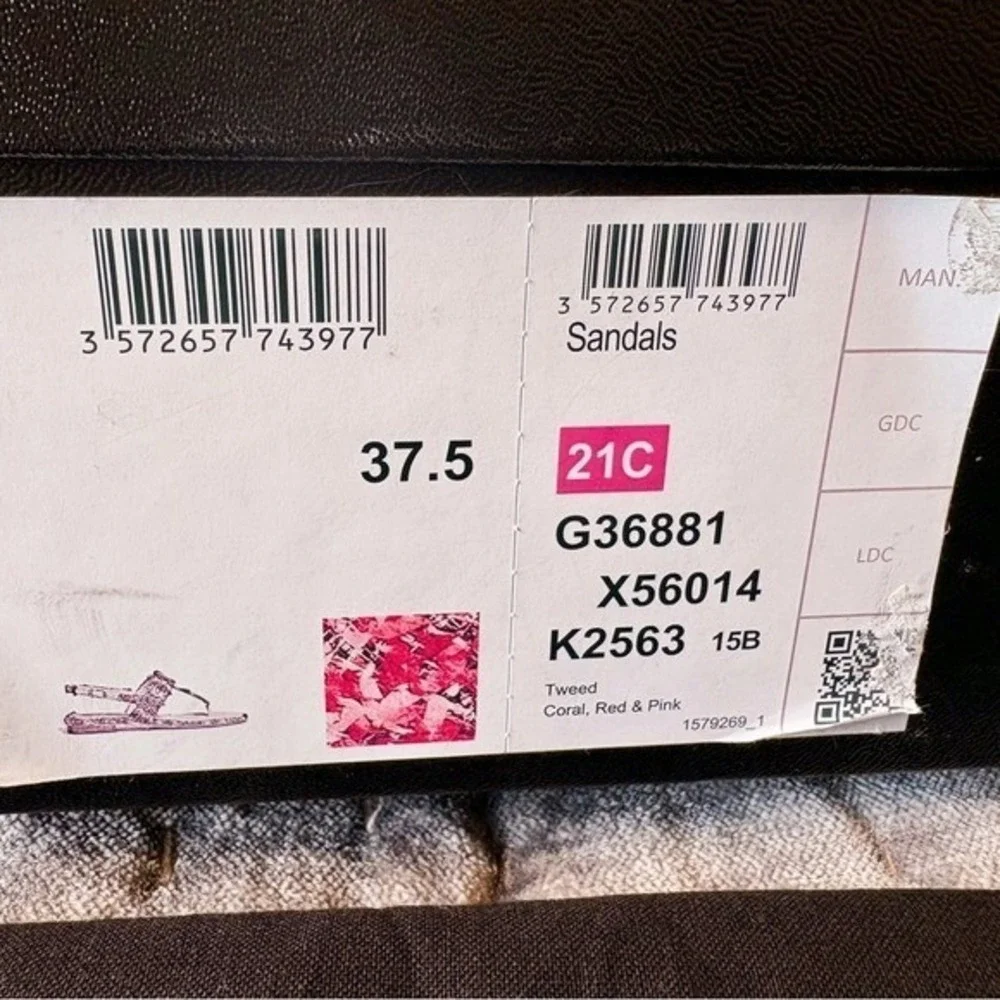 CHANEL Pink Tweed Sandals • Gold CC Logo • Size 37.5 EU • US Size Worn 1X w/ Box - Picture 15 of 15